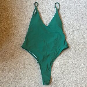 Brand New SHEIN Emerald Green V-Neck One-Piece Swimsuit, size M Thong